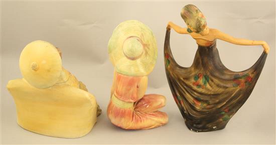 Three Wade Art Deco cellulose glazed figures of Pavlova, June and Romance, 1930s, 16.5 - 23cm